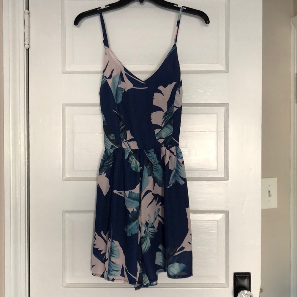 Floral/tropical navy cross back romper - size M